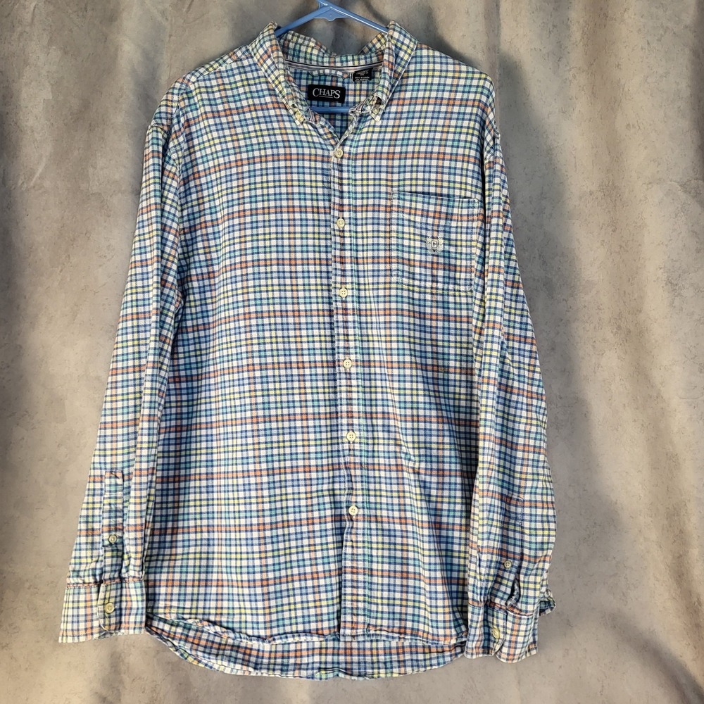 Chaps Men's XXL Cotton Button Up Shirt Gingham Check Plaid Long Sleeve